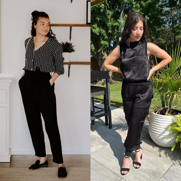 Abercrombie & Fitch black satin high rise taper paperbag trousers medium NWT - Picture 7 of 8